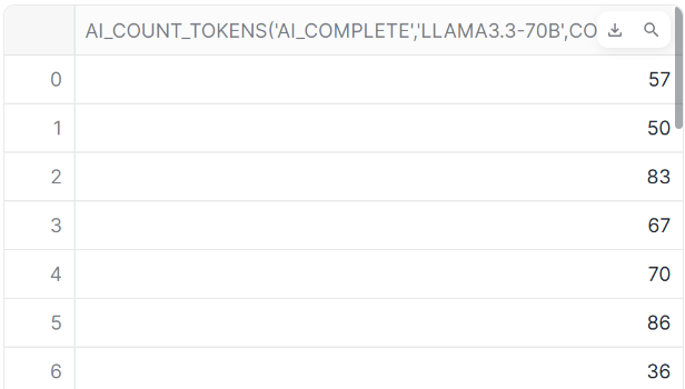 AI_COUNT_TOKENS:結果