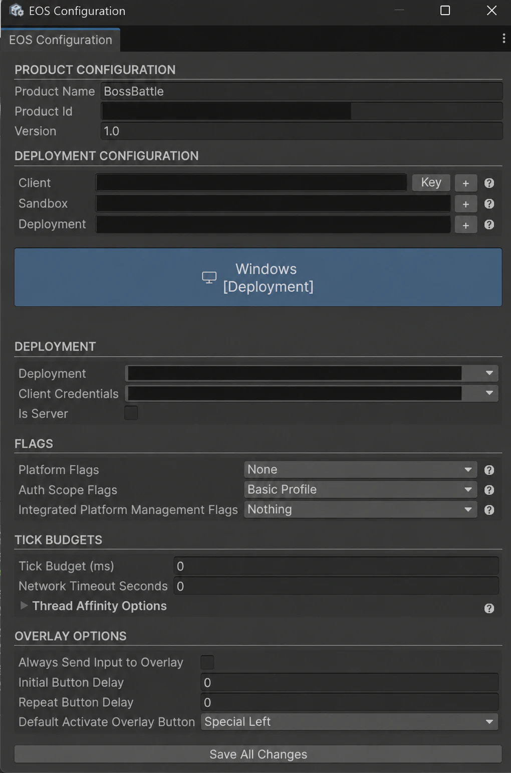 EOS Configurationの設定項目