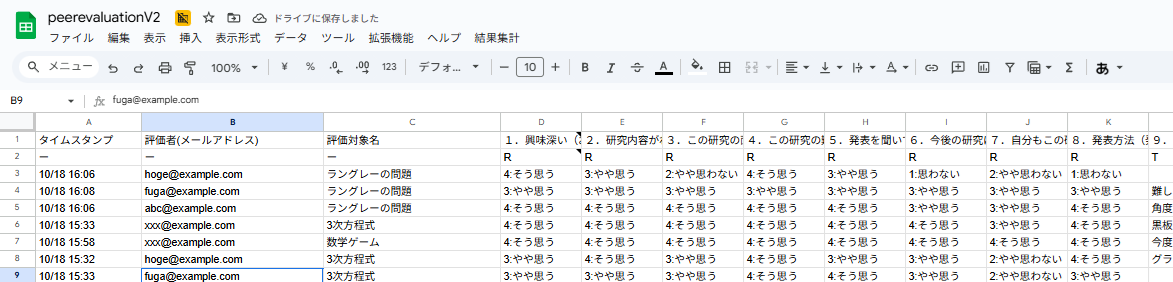 スプレッドシートの構造