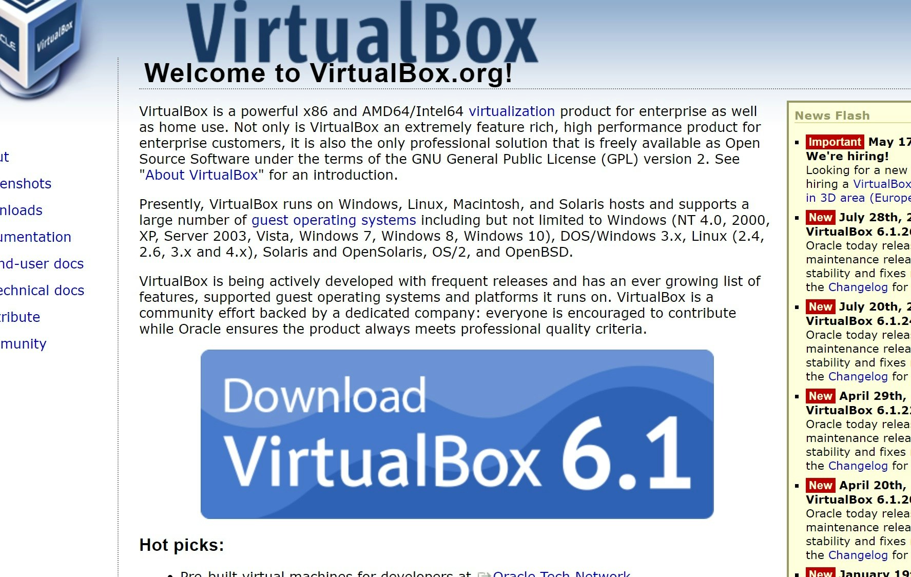 VirtualBox インストール ページ