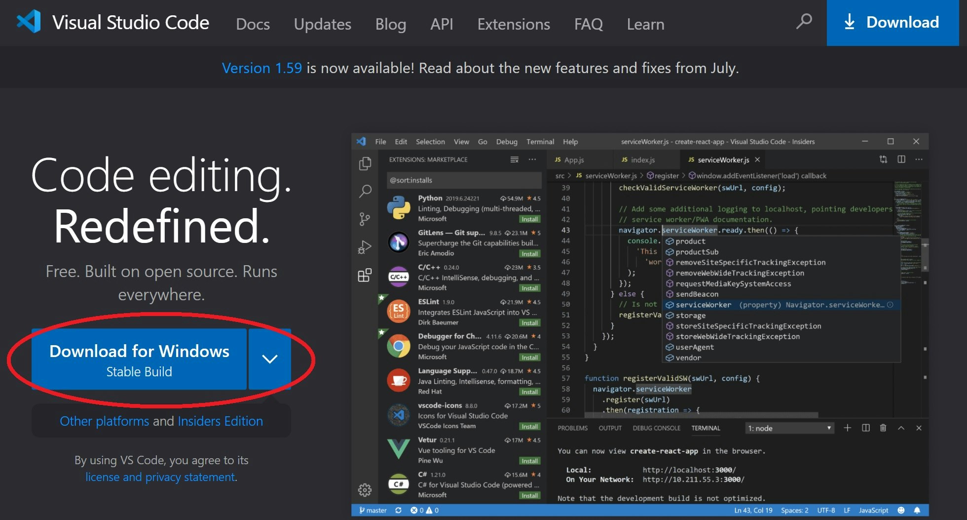 Visual Studio Code インストール ページ