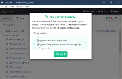 新規cypressウィンドウ