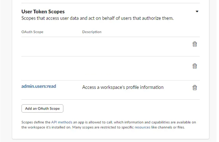 User Token Scopesの設定画面 User Token Scopesの設定