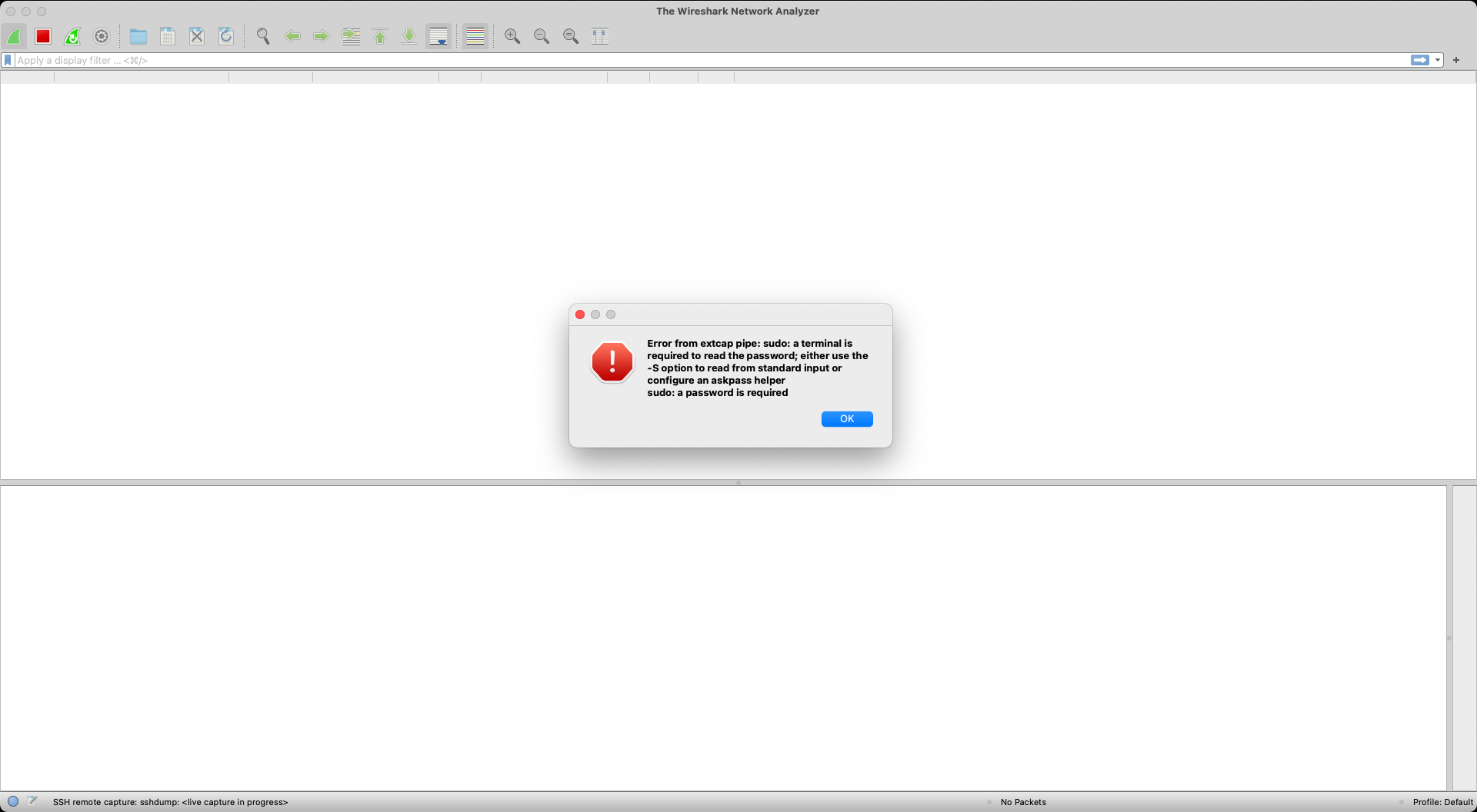 Error Message from Wireshark