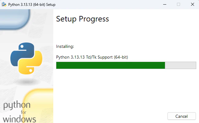 スクショ:Setup Progressの画面(進行中)