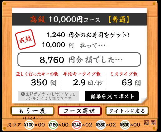 タイピング速度の測定結果
