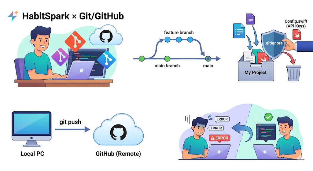 HabitSparkとGit/GitHubのイメージ