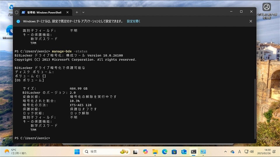ソフトウェア暗号化解除中の様子 ソフトウェア暗号化解除中の様子