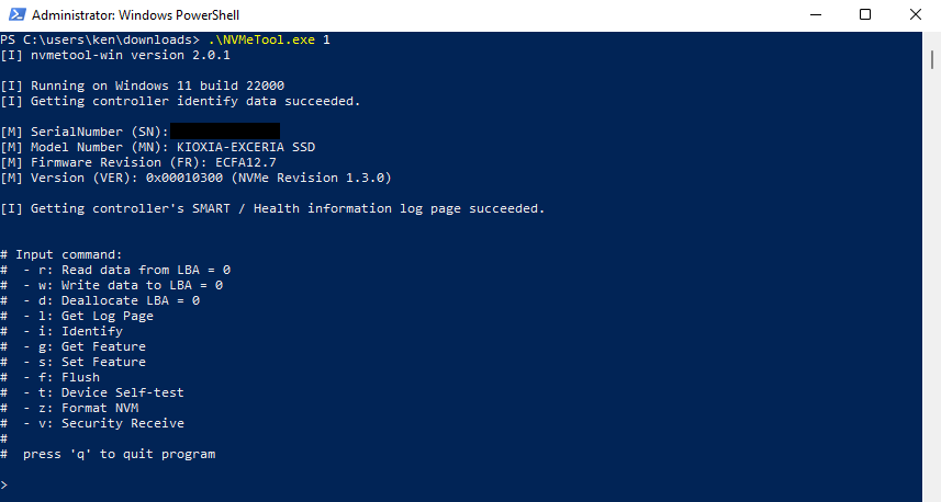 Windows標準デバイスドライバ使用NVMeドライブアクセスツール動作確認(起動時) Windows標準デバイスドライバ使用NVMeドライブアクセスツール動作確認(起動時)