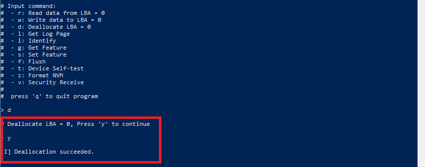 Windows標準デバイスドライバ使用NVMeドライブアクセスツール動作確認(Dataset ManagementコマンドによるDeallocate) Windows標準デバイスドライバ使用NVMeドライブアクセスツール動作確認(Dataset ManagementコマンドによるDeallocate)