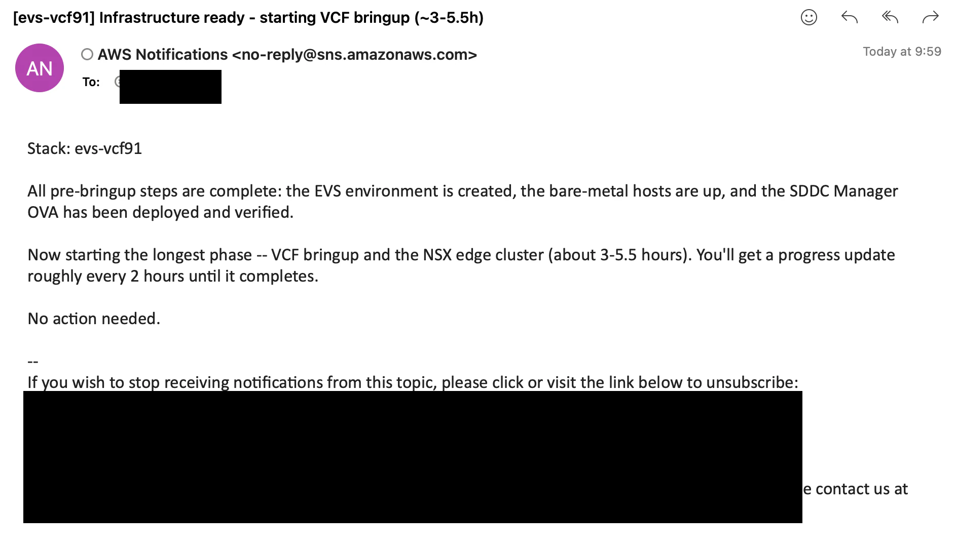 SNS 通知:VCF bringup 開始
