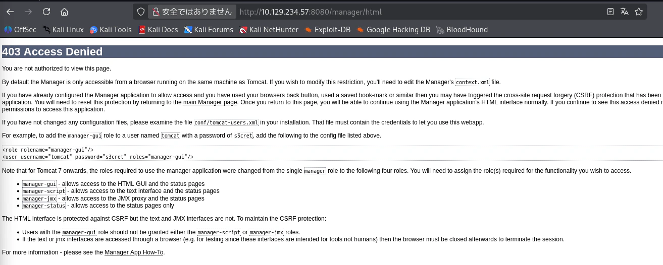 Tomcat Manager の詳細画面