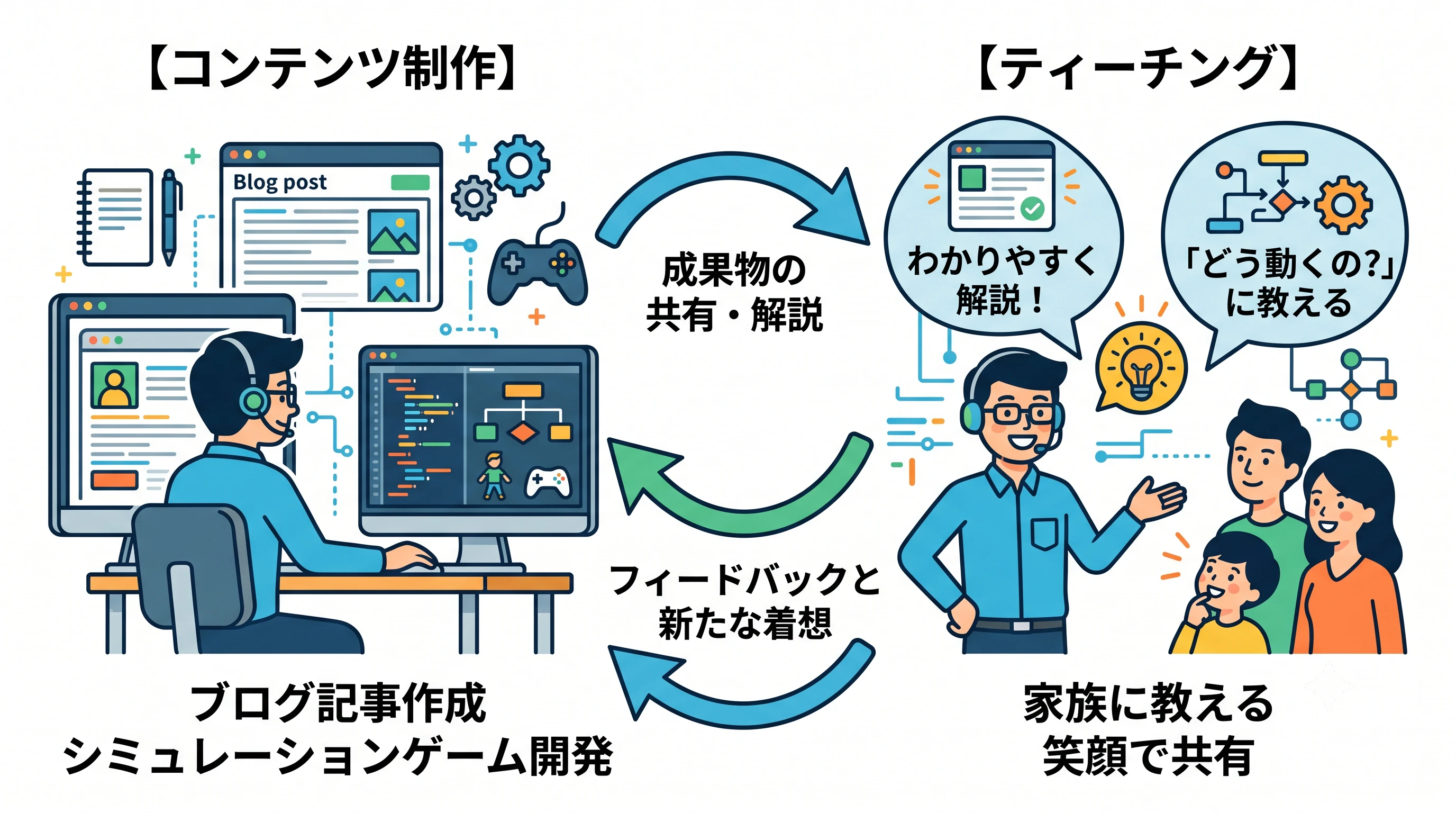「ティーチング」と「コンテンツ制作」の図解