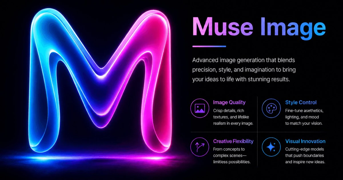 Muse Image official website homepage showing the product interface and primary workflow