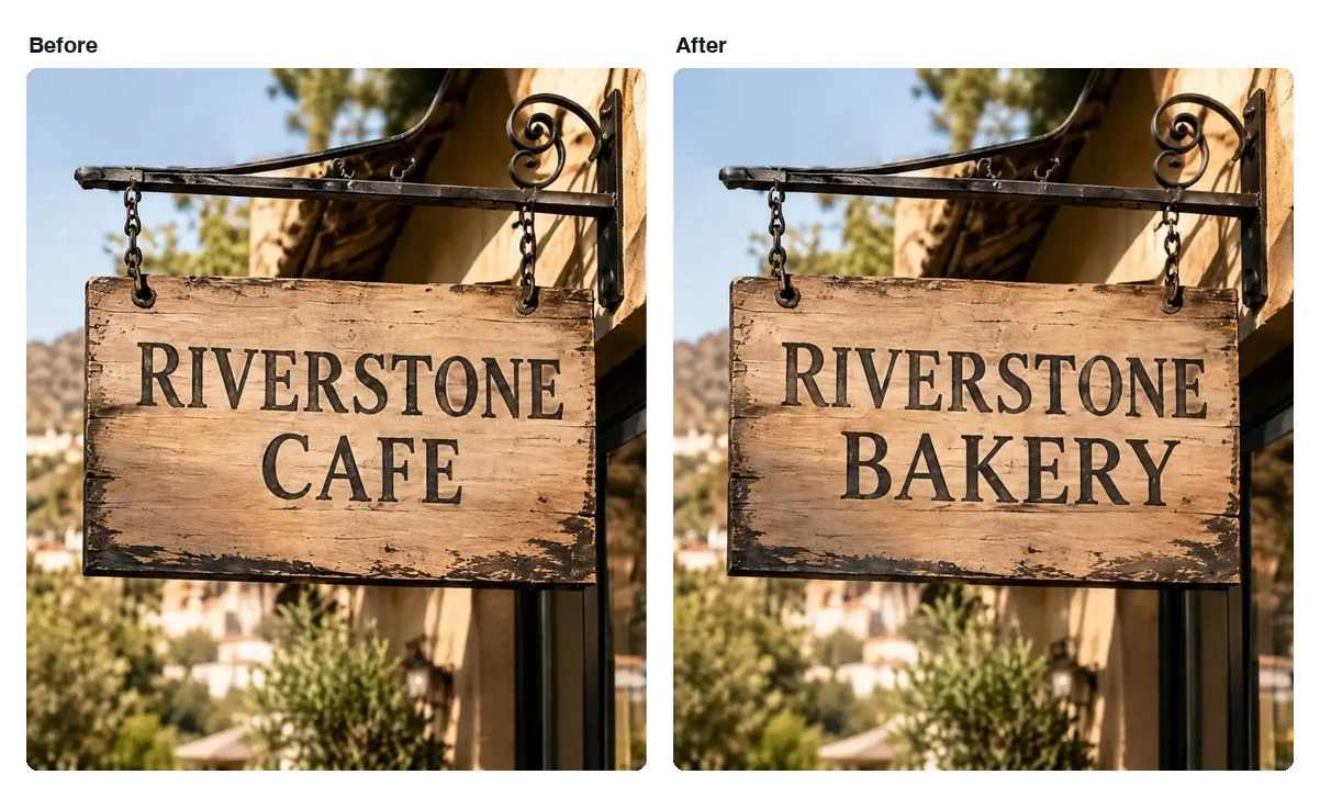 木製の看板の文字を「RIVERSTONE CAFE」から「RIVERSTONE BAKERY」に変更した例