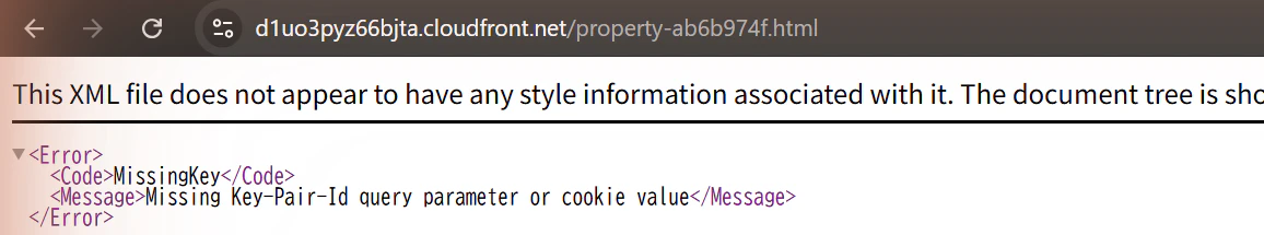 署名なしURLは 403 / MissingKey で拒否される