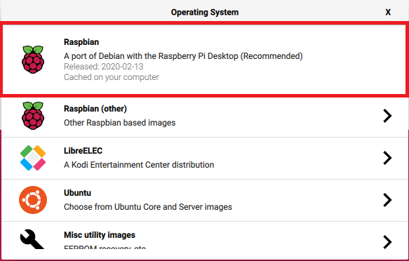 Raspberry Pi Imager OS 選択