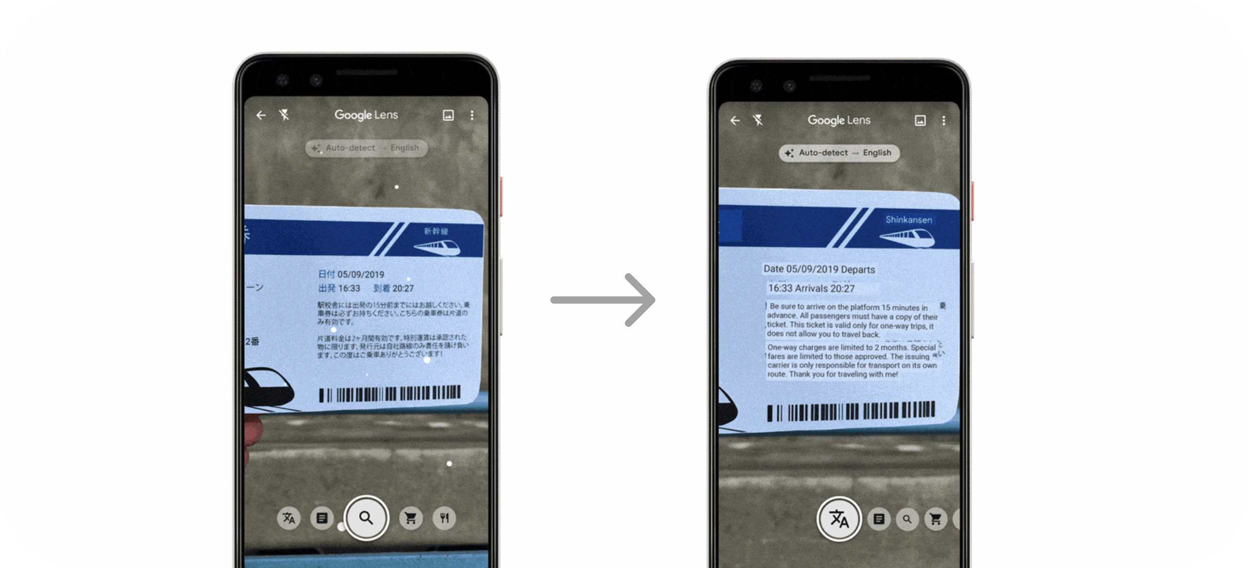 Google レンズの画像翻訳の例