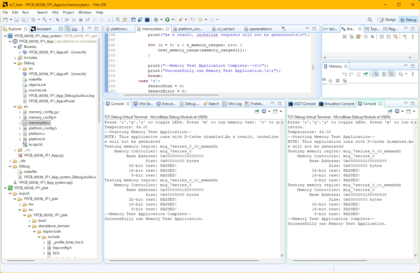 Vitis TCF Debug Terminal(メモリテストPASSED+温度読み取り)