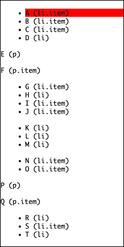 ドキュメント全体で最初に出現する.itemだけにスタイルを適用した例