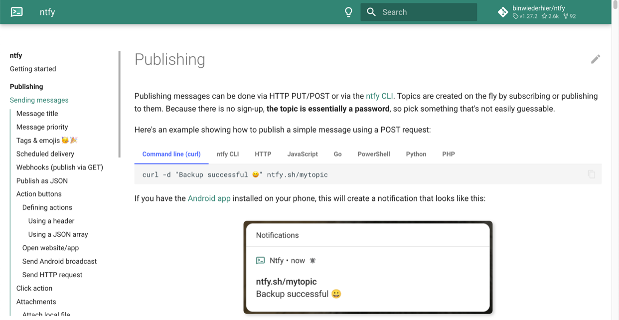 Sending messages - ntfy