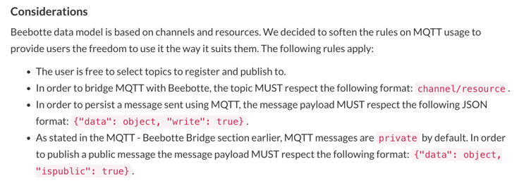 MQTT のトピックとメッセージ用のフォーマット