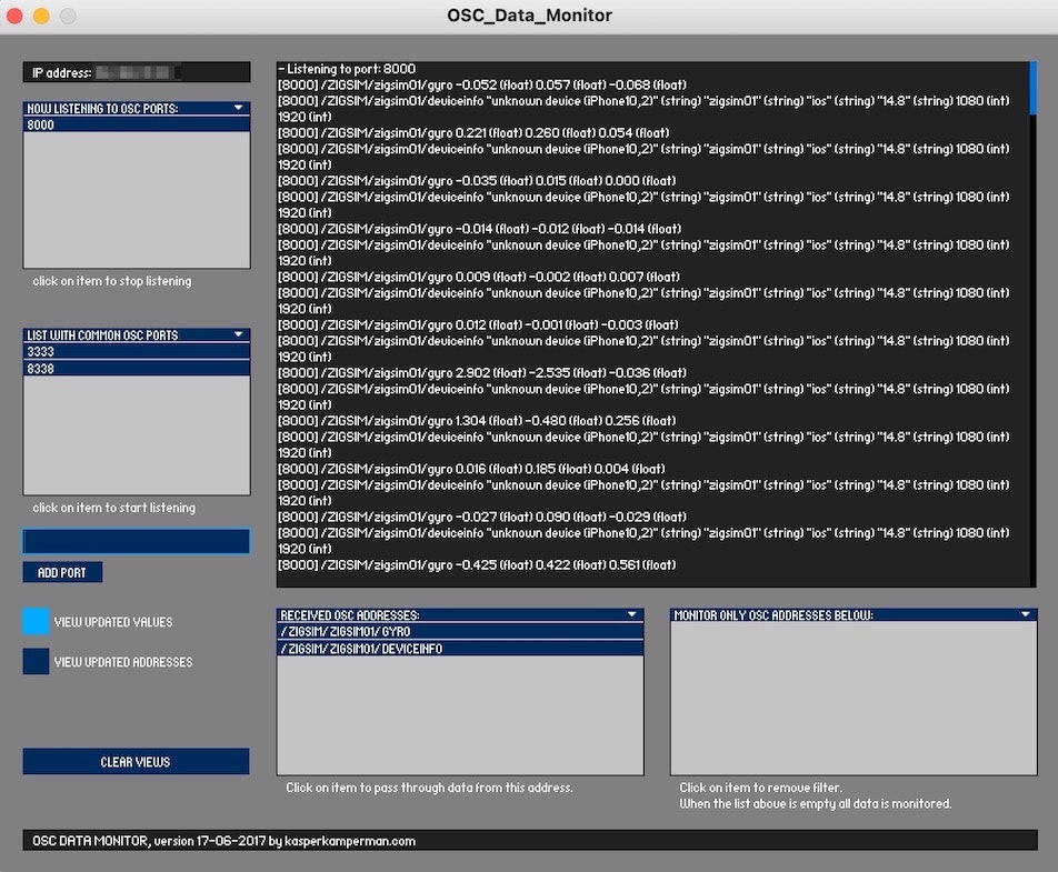 OSC_Data_Monitorのデータ受信時の画面