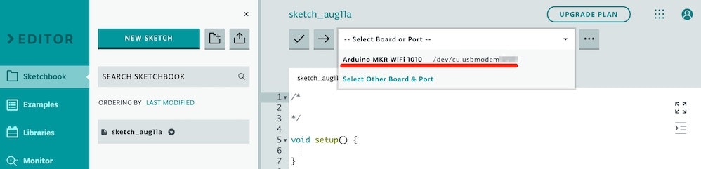 Arduino_Editor上でデバイスが認識されるかどうかを確認