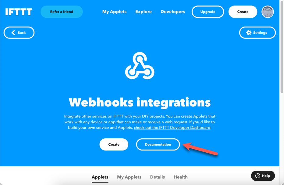 Webhookのページ