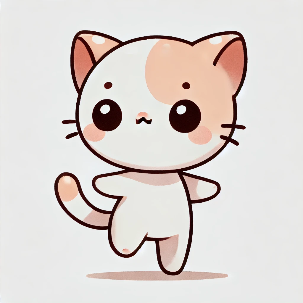 DALL·E 2025-01-14 19.30.18 - A cute, cartoon-style illustration of a small and slender full-body cat with a transparent or white background. The cat should have delicate and grace.png