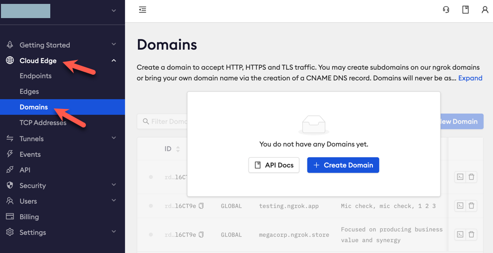 ダッシュボードのメニュー