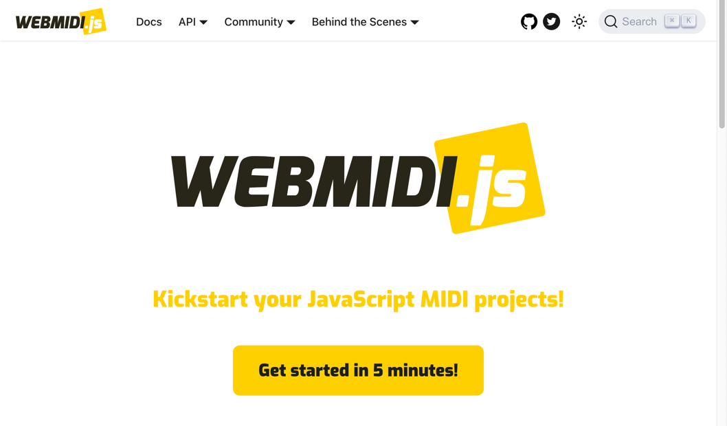 WEBMIDI.js の公式ページ