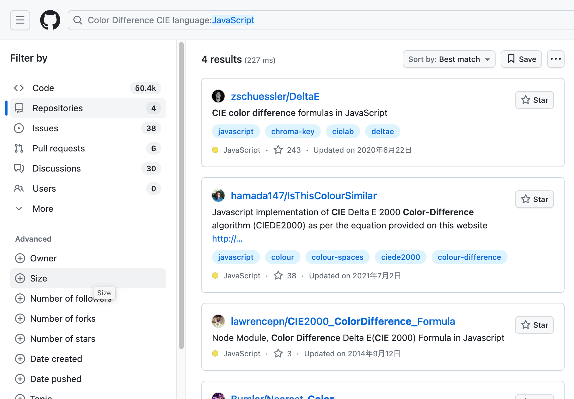 GitHub での検索結果