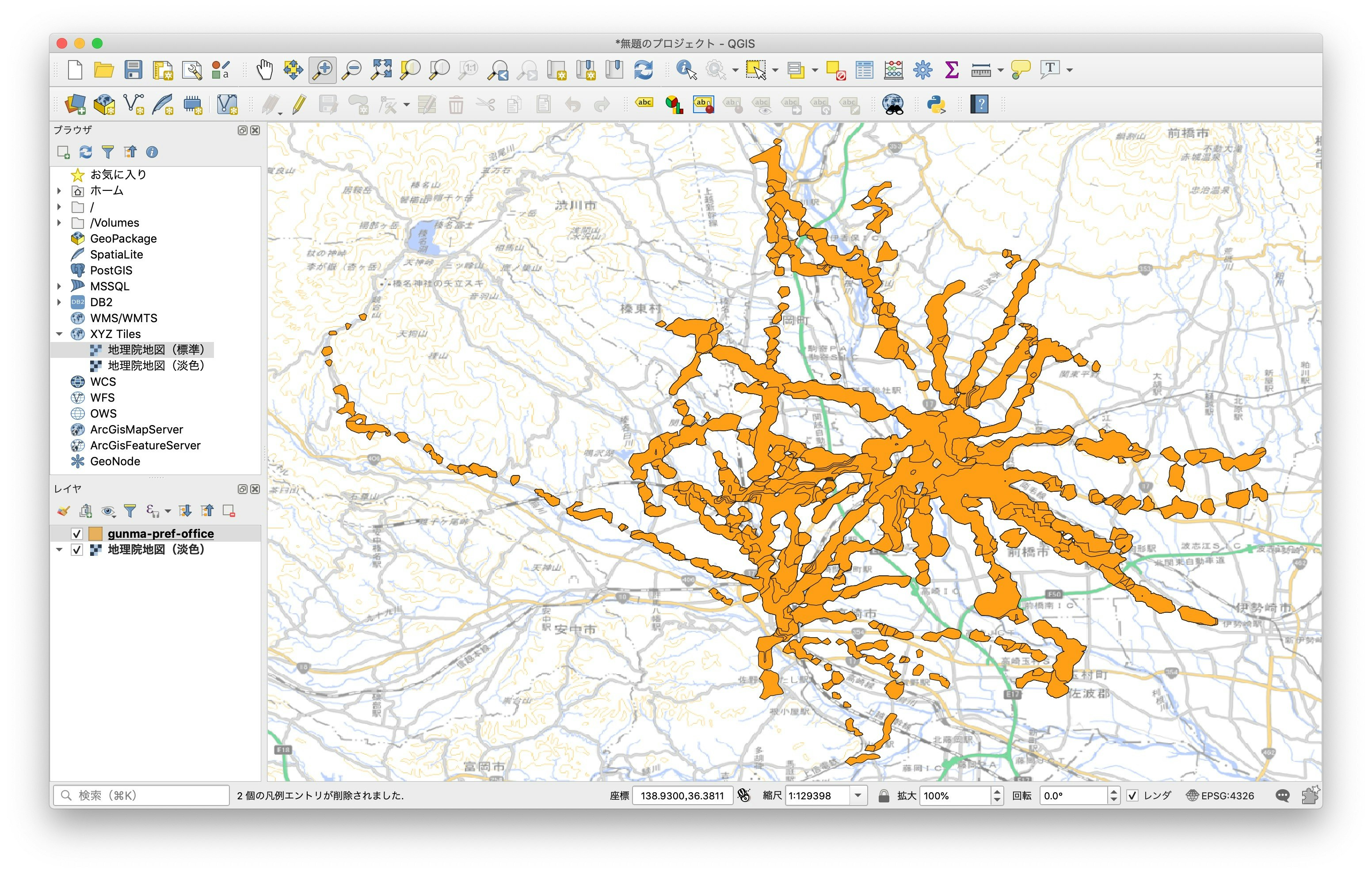 GeoJSONと地理院地図を重ねた表示