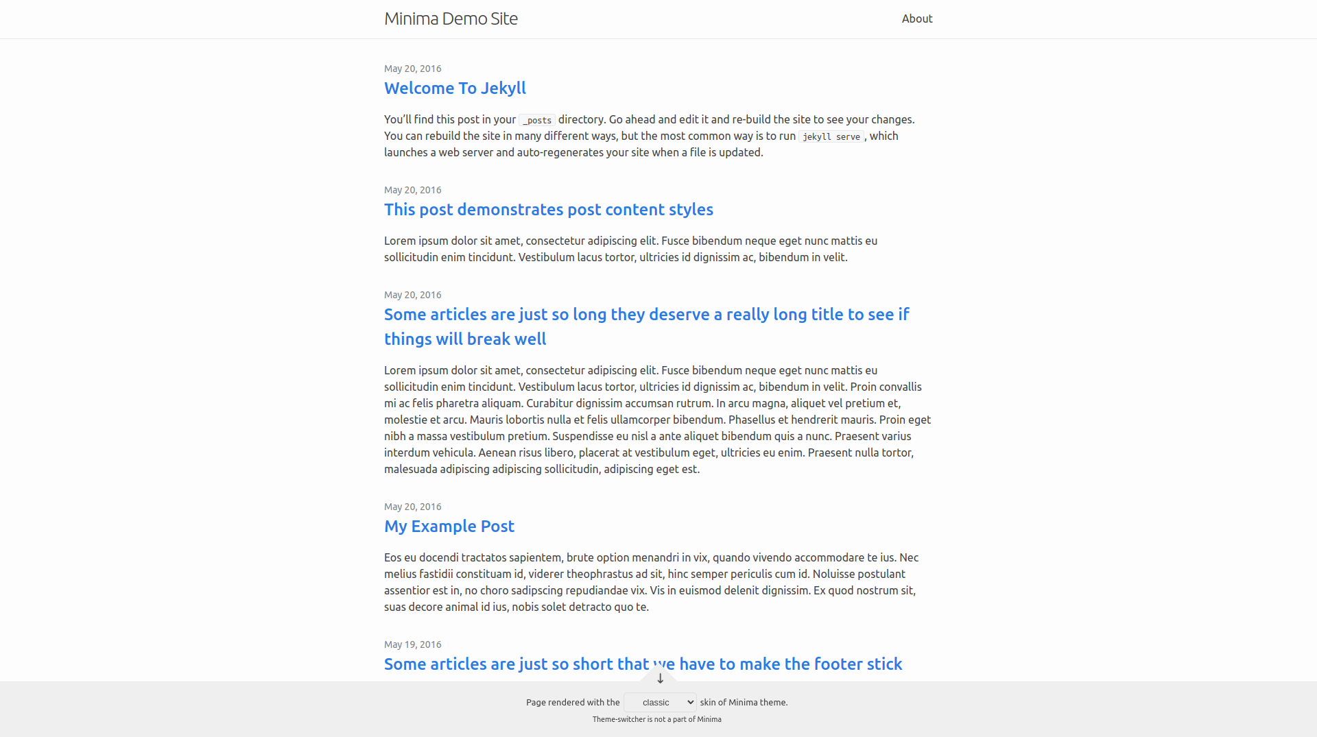 Minima theme sample page