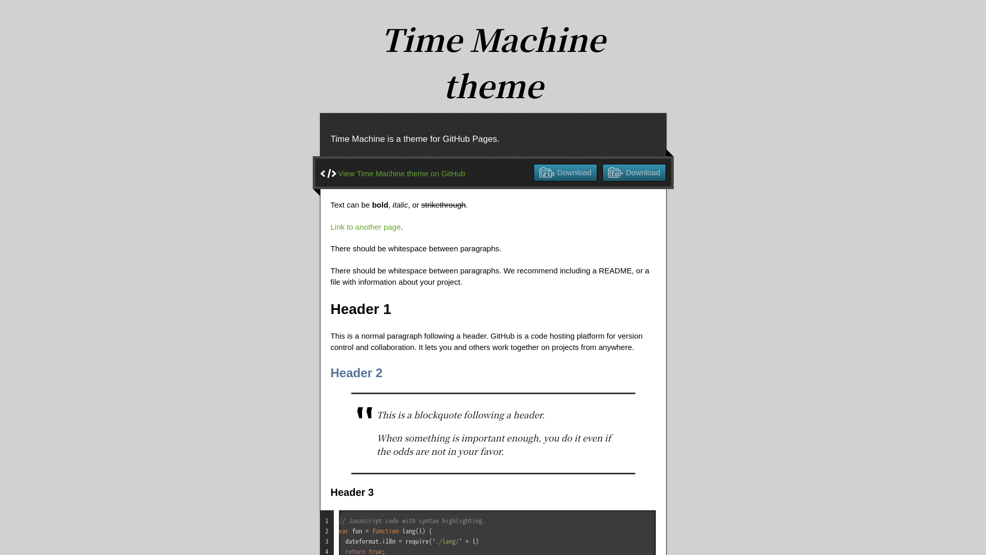 Time machine theme sample page