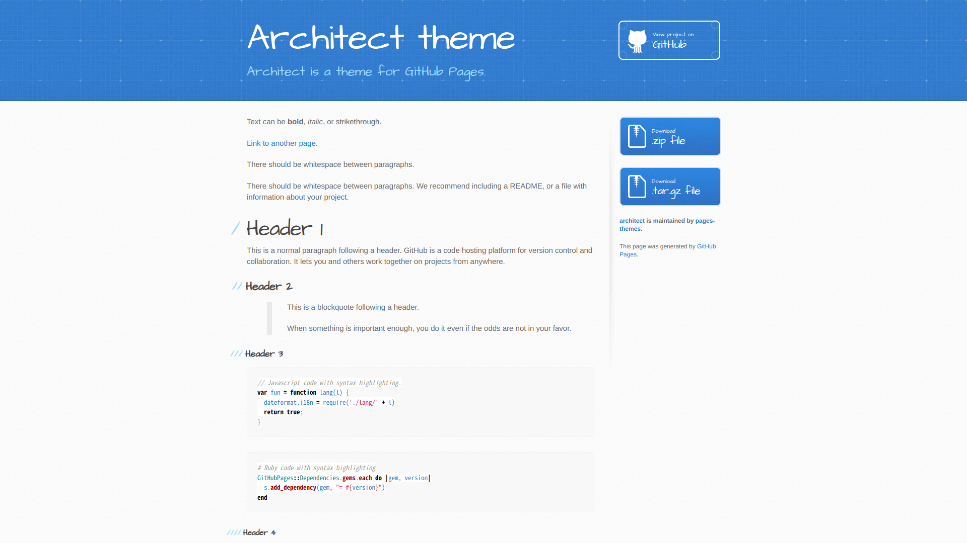 Architect theme sample page