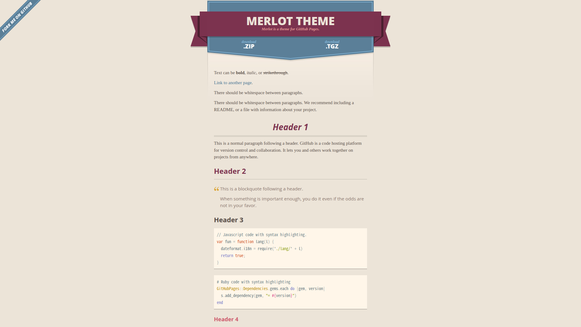 Merlot theme sample page
