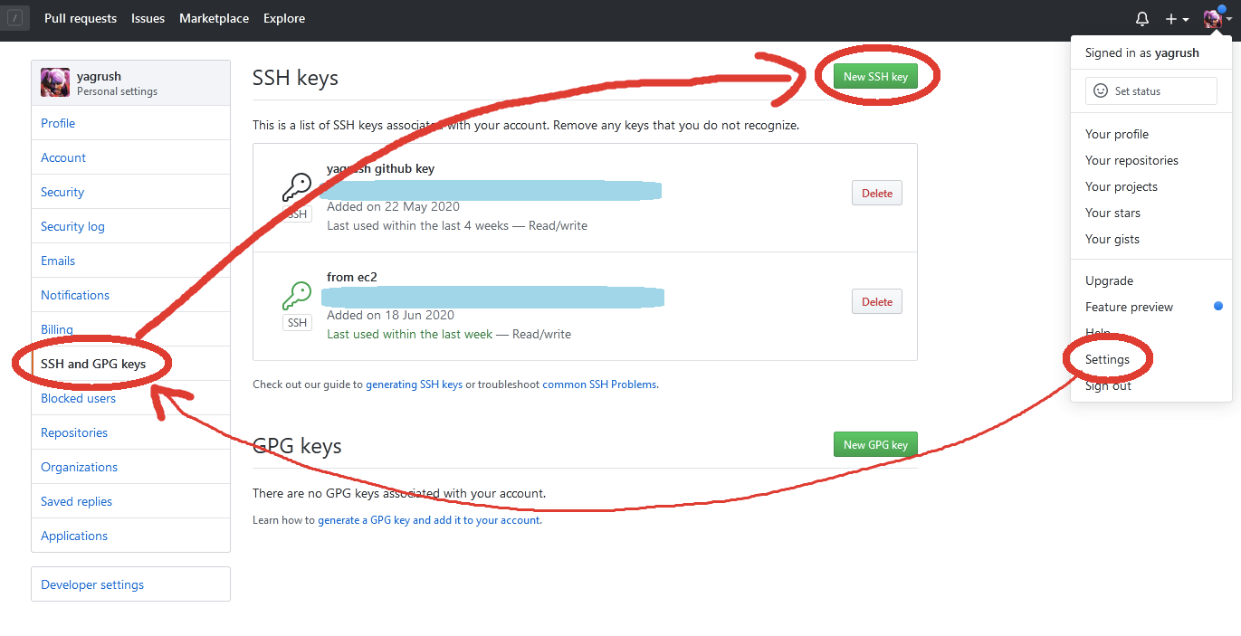 sshパブリックキーを登録する画面を開く sshパブリックキーを登録する画面を開く