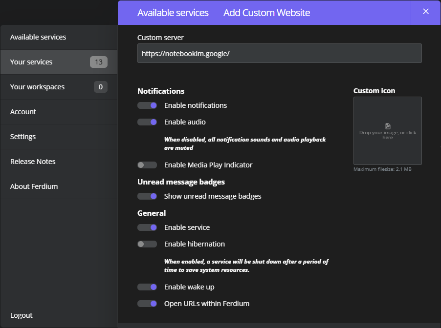 Open URLs within Ferdium