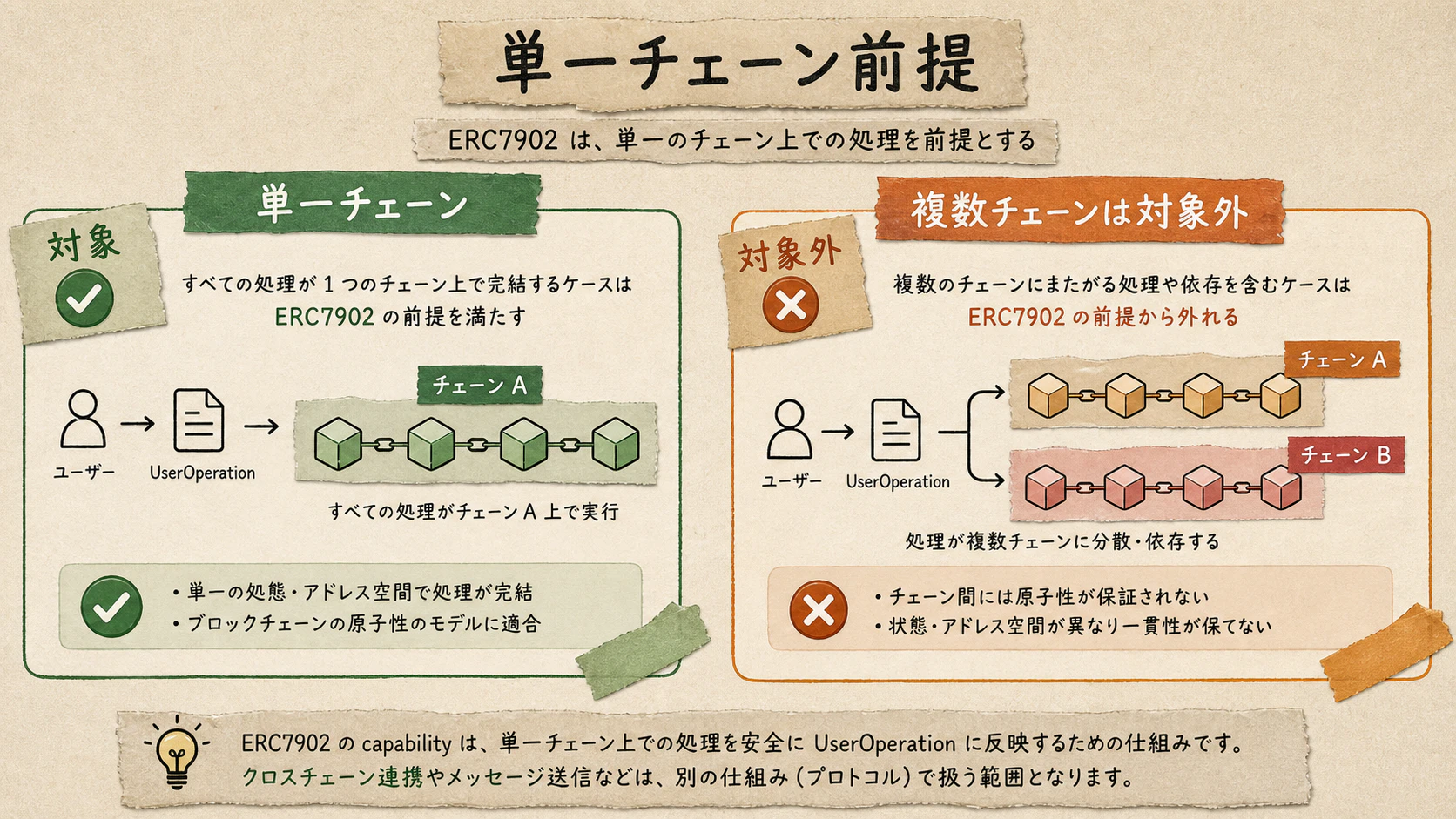 単一チェーン前提と対象外