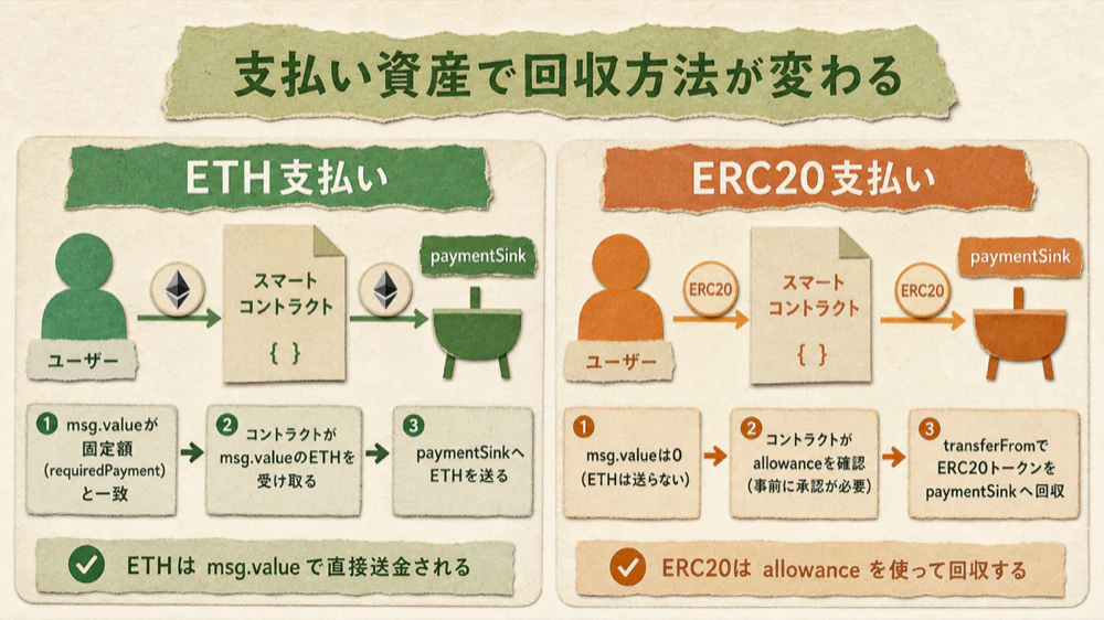 ETH支払いとERC20支払い