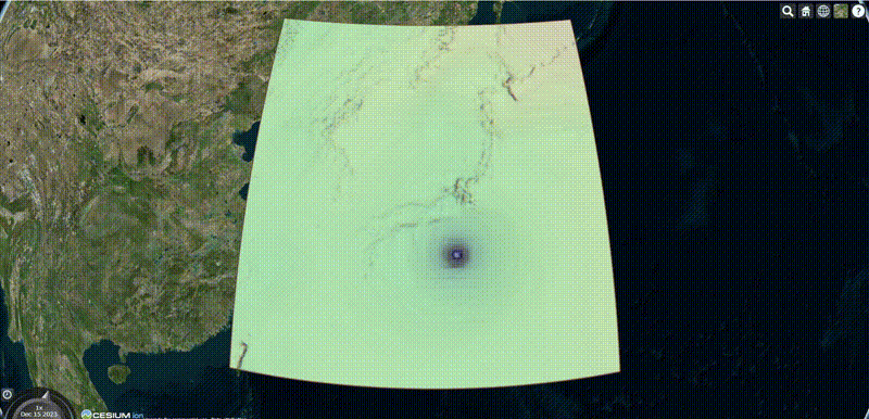 2023年8月の台風7号の気圧データのCS立体図アニメーション