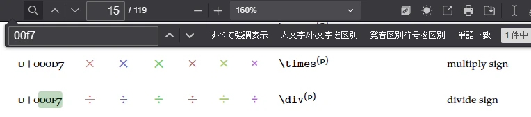 division sign in unimath-symbols.pdf