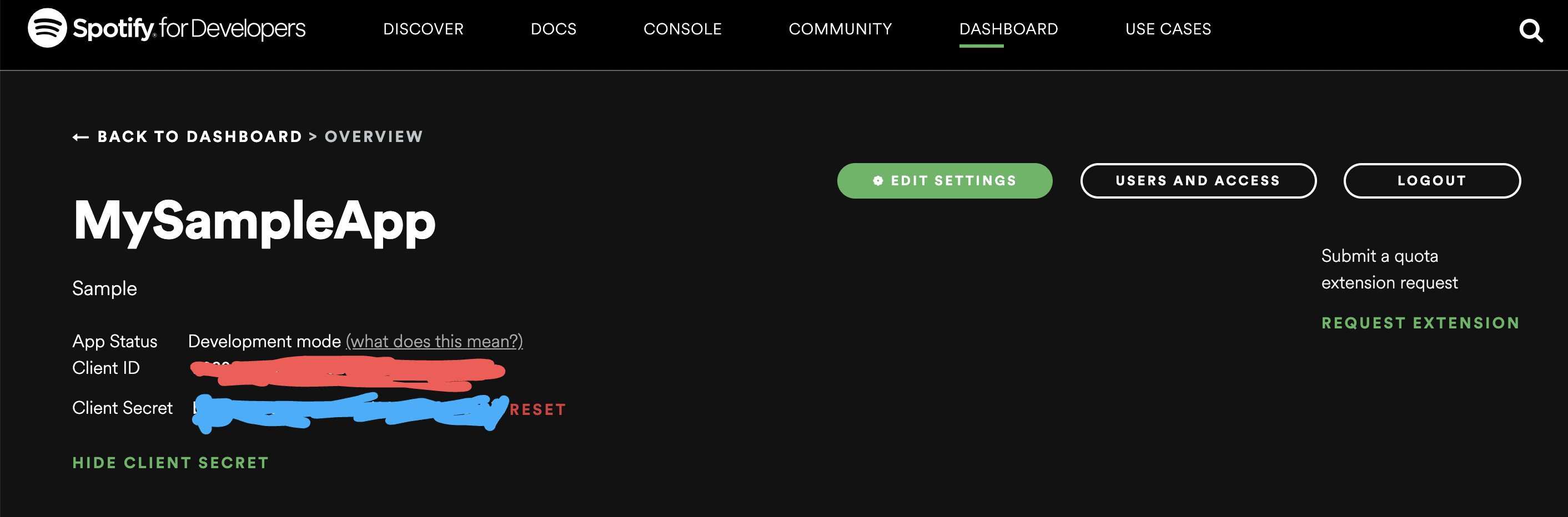 Spotify for Developersの画面