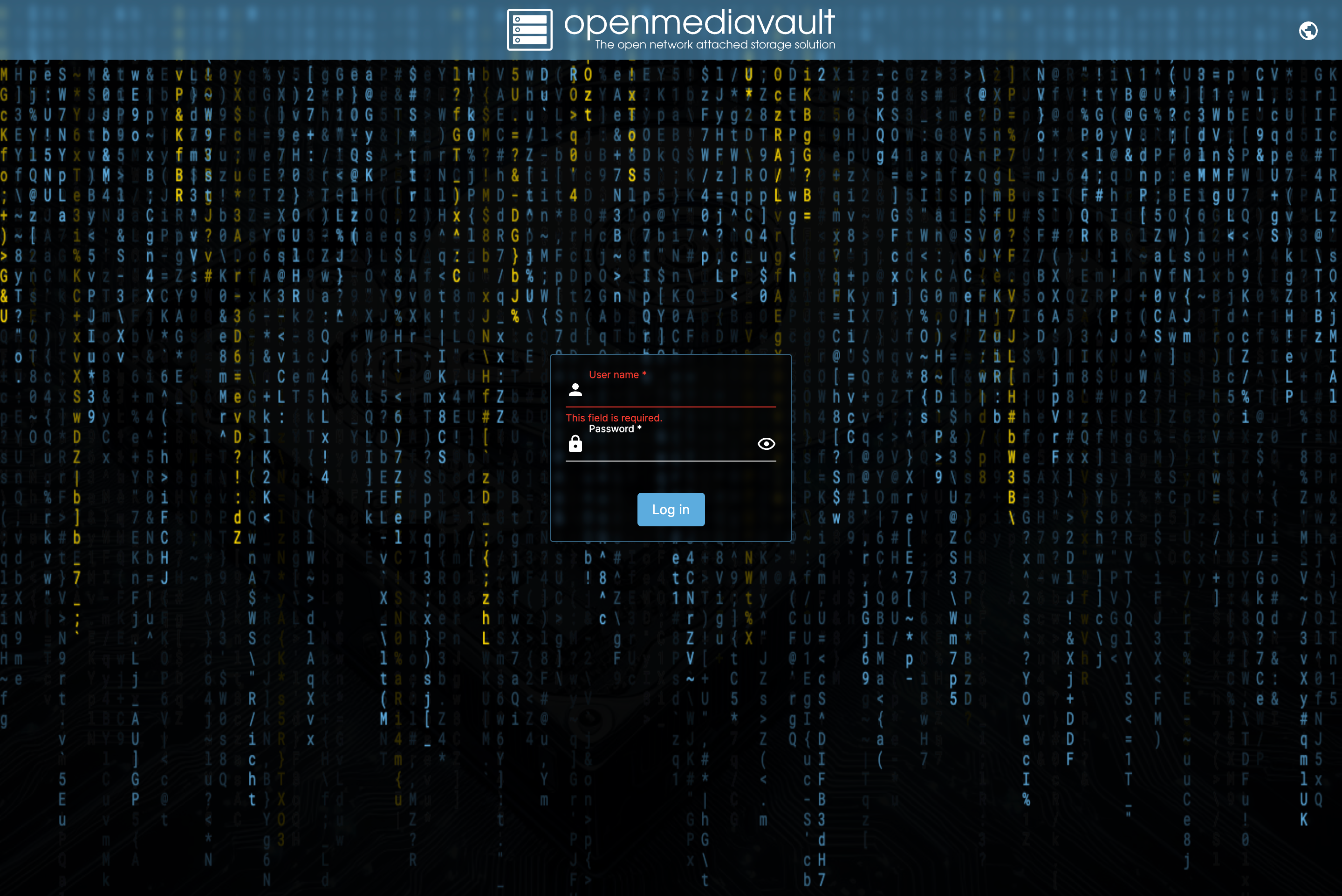 OpenMediaVaultのログイン画面