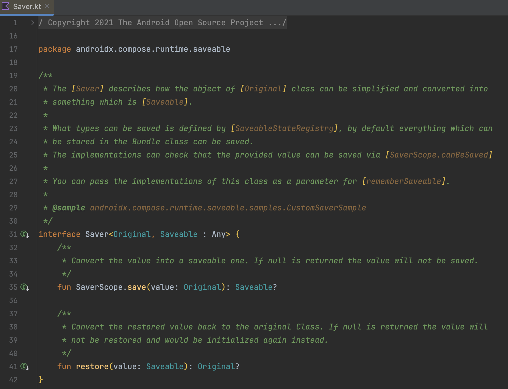 Jetpack Composeのソースにsampleが設定されている様子