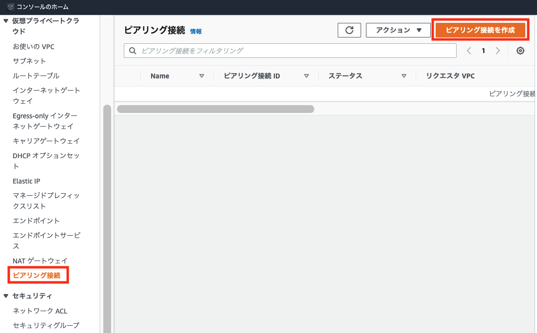 VPCピアリング作成