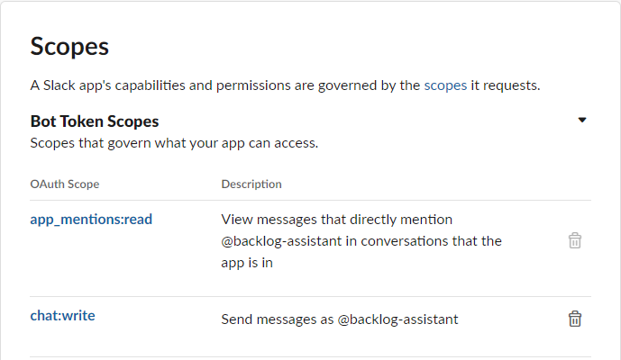 Bot Token Scopeでボットのスコープを設定