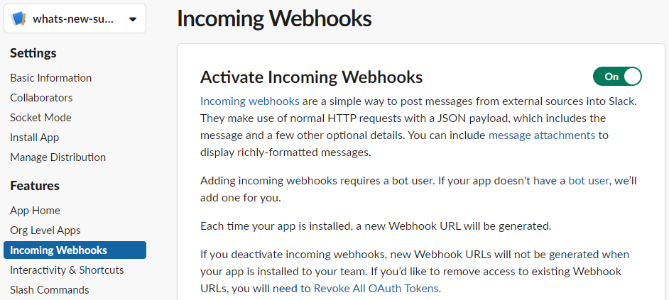 Incoming Webhooks on Slack